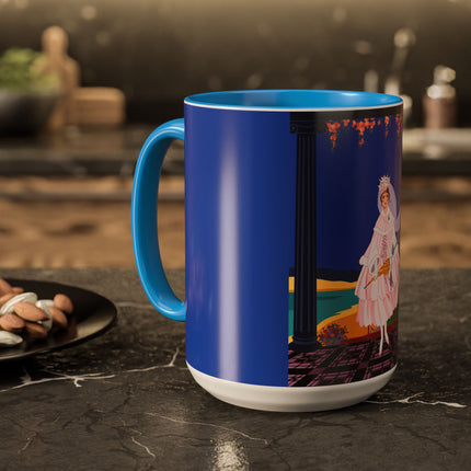 The Moonlit Promenade Colorful Mug (11oz, 15oz) – Blush Elegance, Coastal Romance & Art Deco Style
