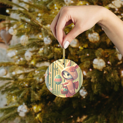 Geisha Kitten’s Easter Stroll Glass Ornament