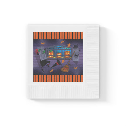 Whimsical Halloween Mischief White Coined Napkins