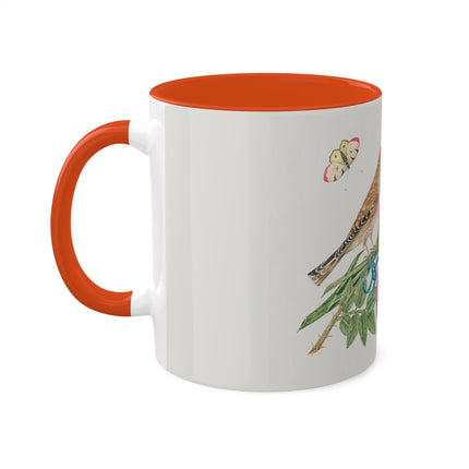 Pair of Brown Birds on Bouquet with Tulip, Rose, Snapdragons, and Butterflies by Anonymous Colorful Mugs, 11oz