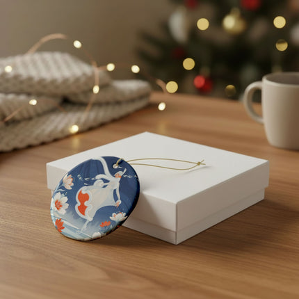 ❄️⛸️ The Winter Skater’s Flight Ceramic Ornament – Art Deco Floral Fantasy