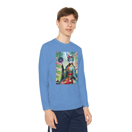 Cyberpunk Geisha Youth Long Sleeve Competitor Tee – Neon Elegance & Futuristic Fantasy
