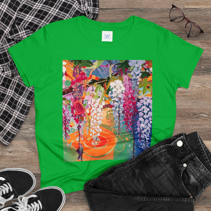 Women's Golden Wisteria Print Midweight Cotton Tee