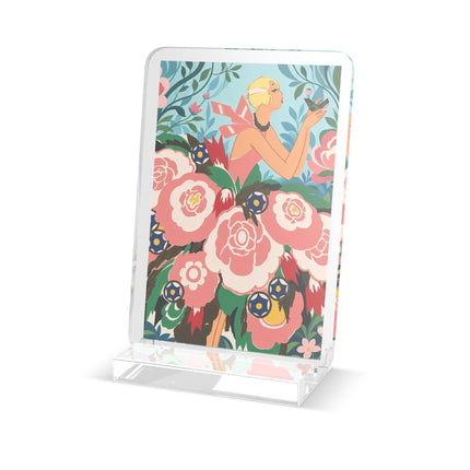 🌸🐦 The Girl Of The Little Birds Acrylic Art Plaque – Art Deco Floral Whimsy