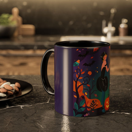🐈‍⬛🎃 The Midnight Black Cat Masquerade Colorful Mug – Whimsical Halloween Elegance