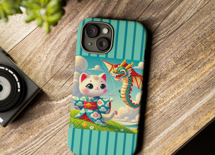 Geisha Kitten and the Dragon Kite Phone Cases