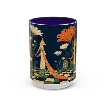 🌼🧡 The Midnight Floral Masquerade Colorful Mug – Art Deco Fashion Fantasy