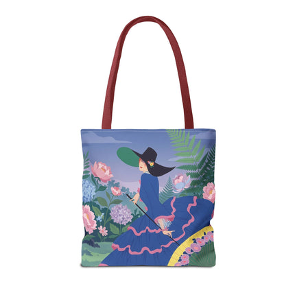 🌸💙 The Lady Of The Blue Garden Promenade Tote Bag – Art Deco Floral Fashion