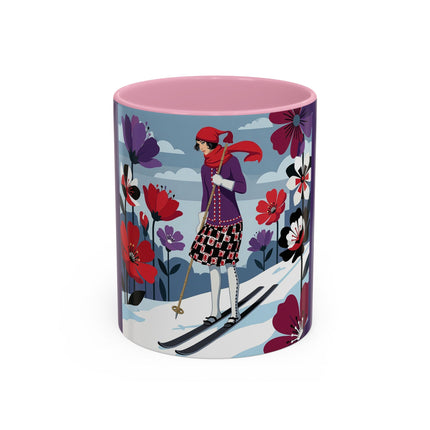 🎿❄️ The Winter Flower Skier Colorful Mug – Art Deco Alpine Fantasy