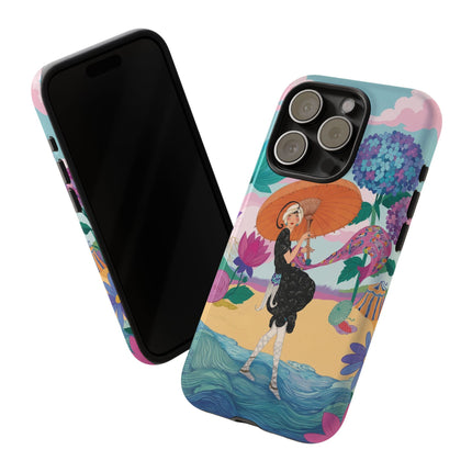 🌊☂️ The Lady Of The Flowered Seashore Phone Case – Art Deco Seaside Fashion