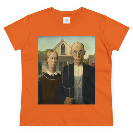 American Gothic by Grant Wood Women's Midweight Cotton Tee