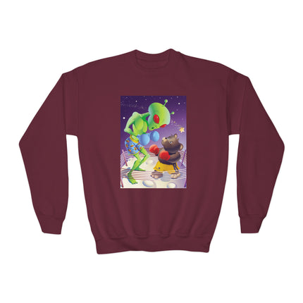 Cosmic Clash Youth Crewneck Sweatshirt – Alien vs Bear Space Showdown