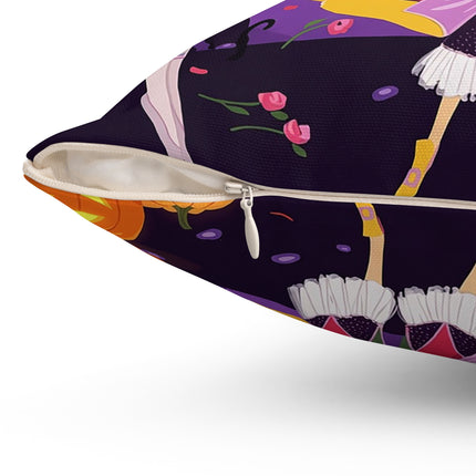 🎭🌹 The Harlequin Rose Masquerade Square Pillow – Theatrical Halloween Romance