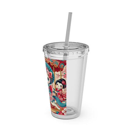 Geisha Kitten's Enchanted Carousel Ride Sunsplash Tumbler with Straw, 16oz
