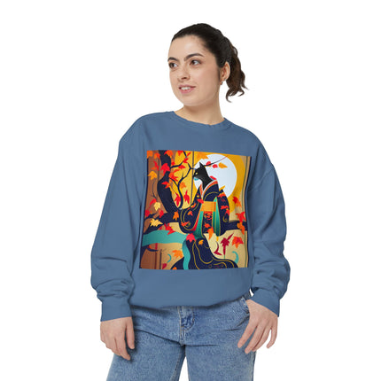 Black Cat in Kimono Unisex Garment-Dyed Sweatshirt