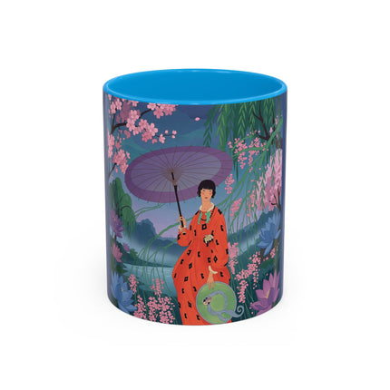 The Lady Of The Cherry Blossoms Colorful Mugs – Art Deco Spring Elegance