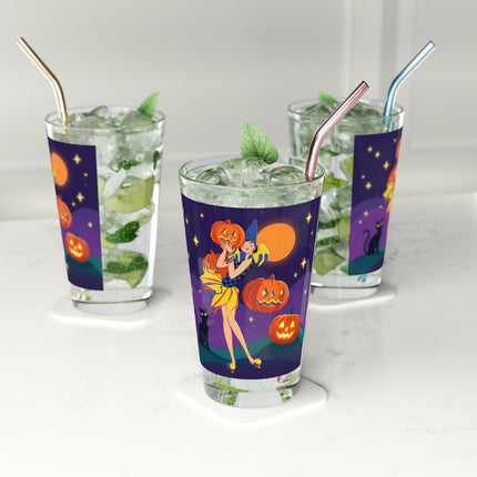 🎃🕯️ Moonlit Pumpkin Masquerade Glass, 16oz – Whimsical Halloween Charm