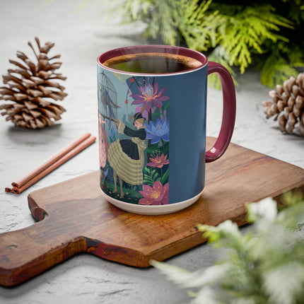 The Ladies And The Enchanted Macaw Colorful Mugs – Art Deco Botanical Elegance