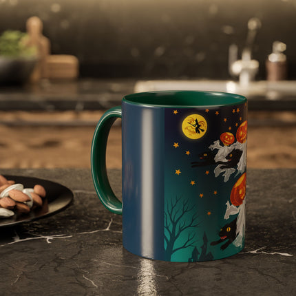 🐈‍⬛🎃 The Flying Black Cats Of Halloween Colorful Mug – Whimsical Storybook Charm