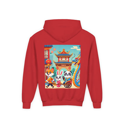 Lantern Street Dragon Parade Youth Hooded Sweatshirt – Festive Lights & Storybook Magic