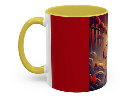 Regal Crimson Crane in the Autumn Mist Colorful Mugs (11oz, 15oz)