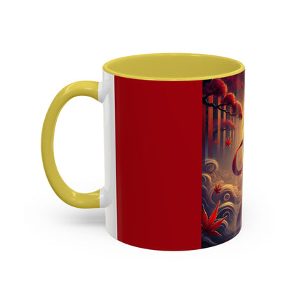 Regal Crimson Crane in the Autumn Mist Colorful Mugs (11oz, 15oz)