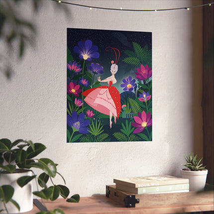 🌙🌺 The Lady Of The Midnight Flower Garden Matte Vertical Poster – Art Deco Floral Whimsy