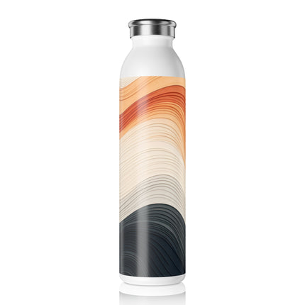 Wave Pattern in Hues of Beige, Orange, Grey, and Black Slim Water Bottle