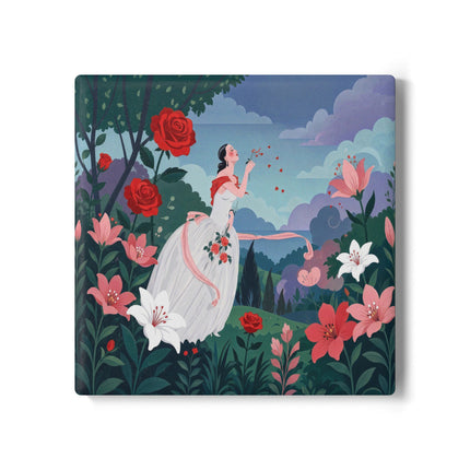 🌹💌 The Garden Of Blown Kisses Ceramic Coaster – Art Deco Floral Romance
