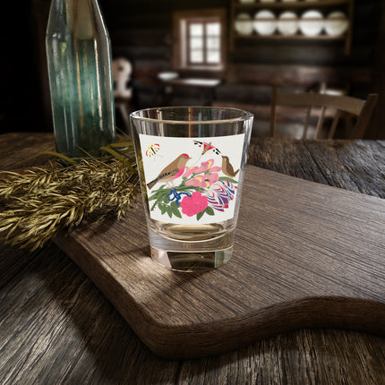 Pink-Breasted Bird & Wren Shot Glass – Spring Harmony & Delicate Beauty