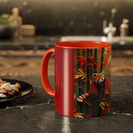 Red Panda at an Autumn Bamboo Grove Colorful Mugs (11oz, 15oz)