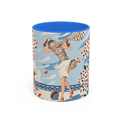🌼🧡 The Polka Dot Wind Dancer Colorful Mug – Art Deco Fashion Whimsy