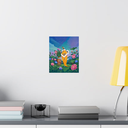 🪷✨ The Lady Of The Golden Lotus Stroll Matte Vertical Poster – Art Deco Floral Elegance