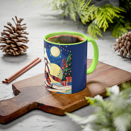 🌙🎿 The Moonlit Christmas Skier Colorful Mug – Whimsical Holiday Fantasy