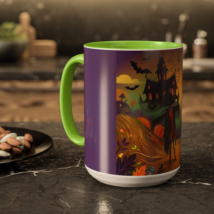 🌙🎃 The Scarecrow Of Haunted Hollow Colorful Mug – Whimsical Halloween Mystery