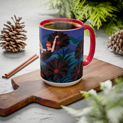 🖤🌺 The Midnight Floral Acrobat Colorful Mug – Art Deco Fashion Whimsy