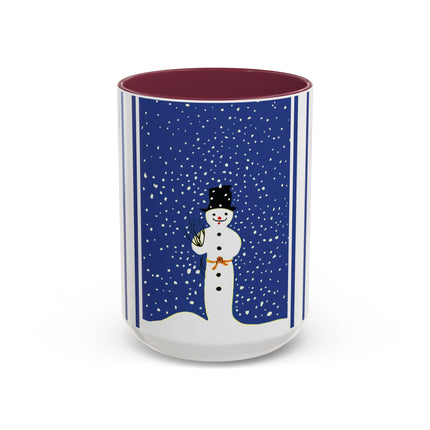 Snowman in Falling Snow Colorful Mugs (11oz, 15oz)