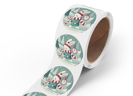 Candy Cane Timekeeper Bunny Round Sticker Label Rolls