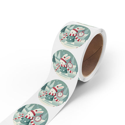 Candy Cane Timekeeper Bunny Round Sticker Label Rolls