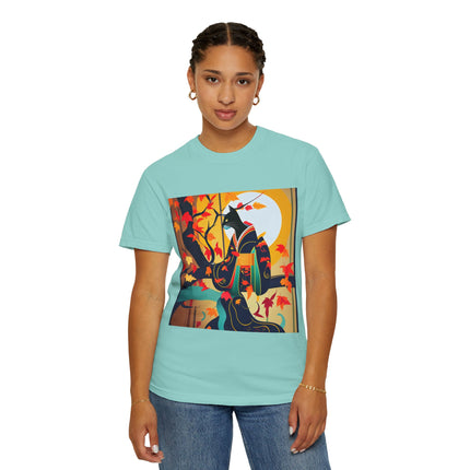 Black Cat in Kimono Unisex Garment-Dyed T-shirt