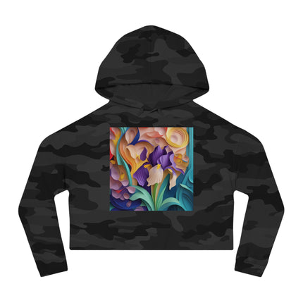 The Elegant Iris Flower Women’s Cropped Hooded Sweatshirt