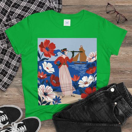 ⚓🌺 The Seaside Flower Adventurer Cotton Tee – Art Deco Nautical Fashion