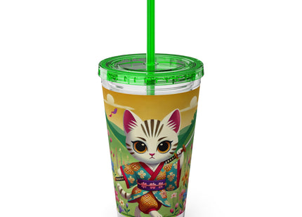 Samurai Kitten Sunsplash Tumbler with Straw, 16oz