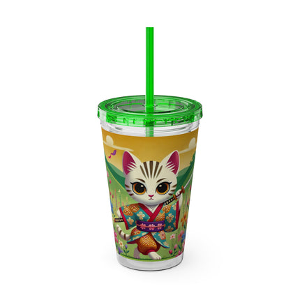 Samurai Kitten Sunsplash Tumbler with Straw, 16oz