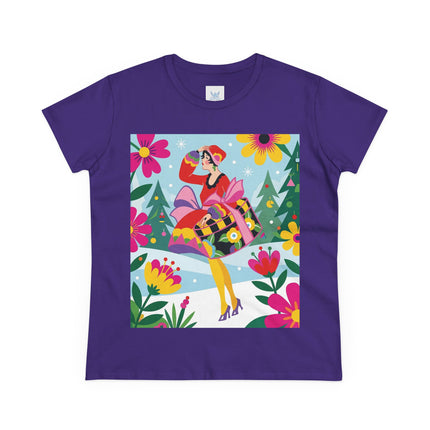 🎄🌺 Christmas In The Winter Garden Cotton Tee – Art Deco Holiday Whimsy