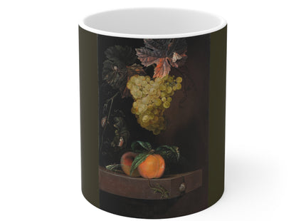 Still Life with Fruit, Lizard, and Insects by Ottmar Elliger Ceramic Mug 11oz