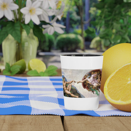 The Creation of Adam by Michelangelo Buonarroti Ceramic Shot Glass