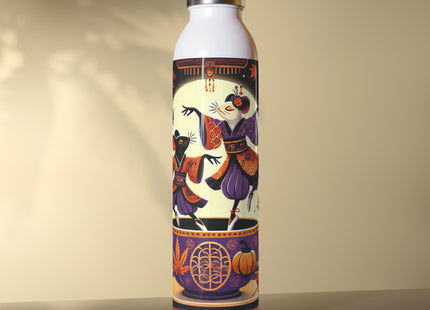Theatrical Halloween Kabuki Mice on Teacup  Slim Water Bottle