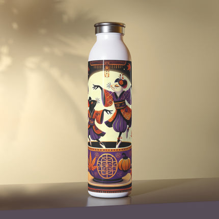 Theatrical Halloween Kabuki Mice on Teacup  Slim Water Bottle