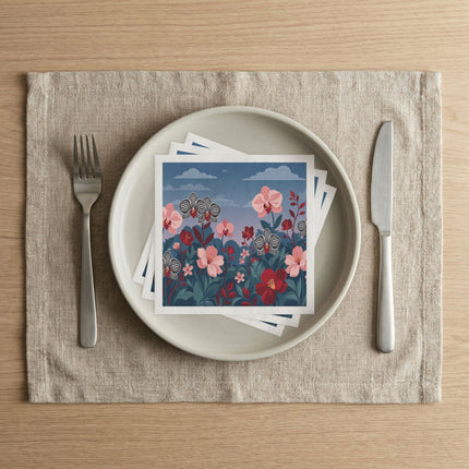 🌸🖤 The Enchanted Striped Orchid Garden Napkins – Elegant Botanical Floral Art